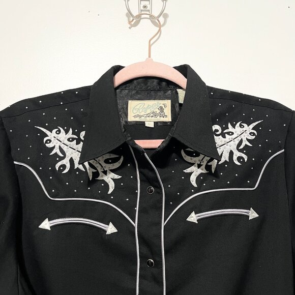 Roper Womens Pearl Snap Shirt Sz L Black Western Rodeo Ranch Embroidered Country - Picture 3 of 9